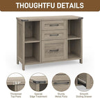 Vabches File Cabinet with 3 Drawers, Farmhouse Lateral File Cabinet Fits Files Letter/A4 Size, Wooden Filing Cabinet with Adjustable Shelves Printer Stand for Home Office, Grey