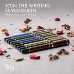 Wordsworth & Black Primori Fountain Pen Set [Green Gold]; Medium Nib, Gift Case, 24 Ink Cartridges, Refill Converter, Manual; Journaling, Calligraphy, Smooth Writing Pens; Left and Right Handed
