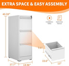 OPTYMIRA 3 Drawer File Cabinet with Lock,White Metal Filing Cabinets Heavy Duty Locking Vertical File Cabinet Home Office Steel Storage Cabinet for Legal/Letter Size File,Assembly Required