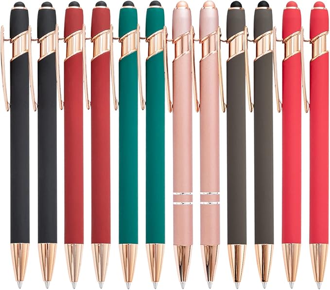 PASISIBICK 12 Pieces Ballpoint Pen with Stylus Tip, 2 in 1 Stylus Pens Stylish Pen, Metal Stylus Pen for Touch Screens, 1.0 mm Black Ink(Pack of 12)