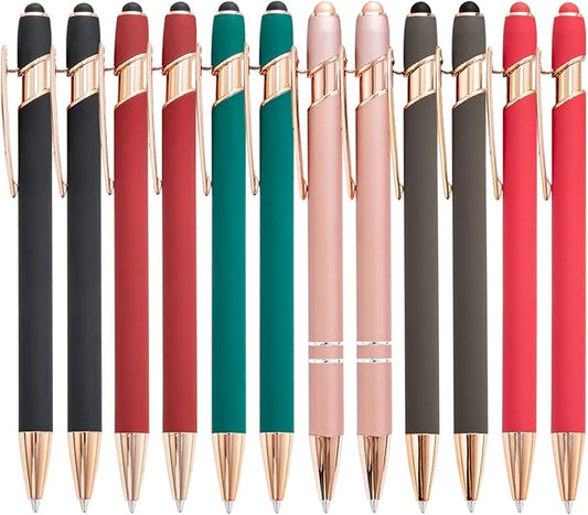 PASISIBICK 12 Pieces Ballpoint Pen with Stylus Tip, 2 in 1 Stylus Pens Stylish Pen, Metal Stylus Pen for Touch Screens, 1.0 mm Black Ink(Pack of 12)