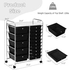 GLACER 15 Drawers Rolling Cart, Storage Cart with w/Removable Drawers & Steel Frame, Multipurpose Organizer Cart w/Sleek Handle, Utility Cart on Lockable Wheels for Home, School, Office (Black)