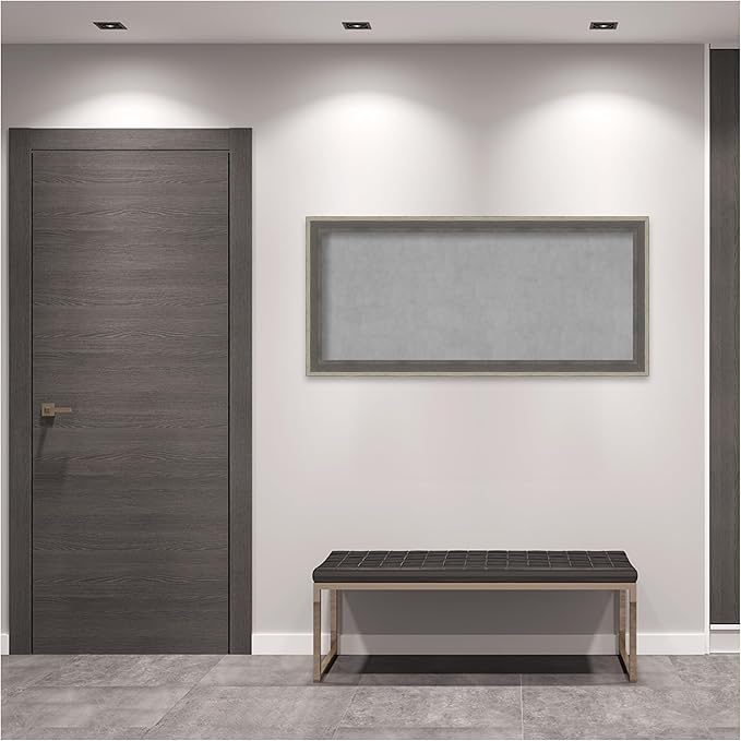 Amanti Art Grey Framed Magnetic Board 25x53 Oversize Vision Board for use with Magnets, 100% Metal Sheet to Display Items as Office Decor or for Home Organization in mudroom, Kitchen or Kids Room