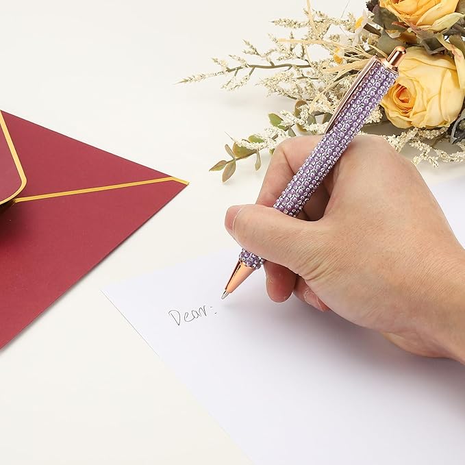 PATIKIL Rhinestone Metal Ballpoint Pen, 4 Pack Crystal Pearl Pens Black Ink 1.0mm Point Sparkly for Women Gift Office Note Taking Journaling, Light Rose Red