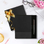 TSFPapier A5 Lined Notebook with Pen & Gift Box 216 Pages PU Leather Journals for Women Men 100GSM Thick Paper College Ruled Notebook for Christmas Gifts,School,Travel,Business,Work,Home Writing (Black)