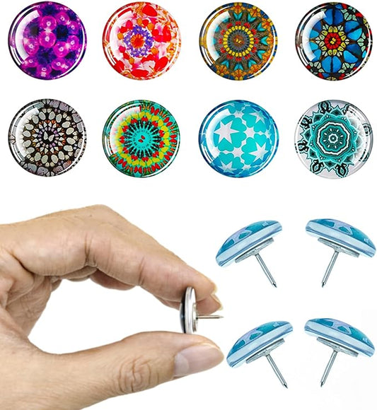 24Pcs Mandala Push Pins,Thumb Tacks for Bulletin Board,Decorative Pins Push, Cork Board Thumbtacks,Photos Wall Maps,Cute Thumbtack for Desk Accessories,Classroom,Home and Office Decor(Mandala)