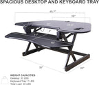 Rocelco 46" Height Adjustable Corner Standing Desk Converter with AC Outlet USB Charger and Dual Monitor Arm Mount - Stand Up Tabletop Riser Workstation - Keyboard Tray - Black (R CADRB-46-ACUSB-DM2)