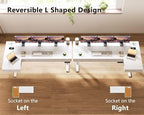 OffiGo L Shaped Electric Standing Desk with Wooden Drawers, 63 Inch Height Adjustable Corner Workstation with Power Outlets, Sit Stand Table for Home, Office, White