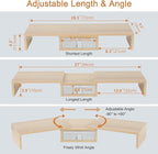 TEAMIX 3 Shelf Monitor Stand Riser with Drawer-Length and Angle Adjustable Dual Monitor Riser with Storage Corner Desk Shelf Organizer Large Computer Stand for 2 Monitors/Laptop (Maple, 1 Drawer)