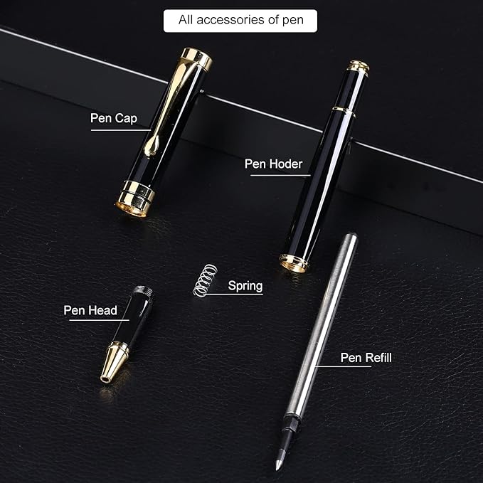 YIVONKA Luxury Ballpoint Pens Best Ball Pen Gift Set for Men & Women Professional Executive Office Nice BallPens Classy Gift Box Ballpoint Black Refill Line width 0.5mm (Black Gold)