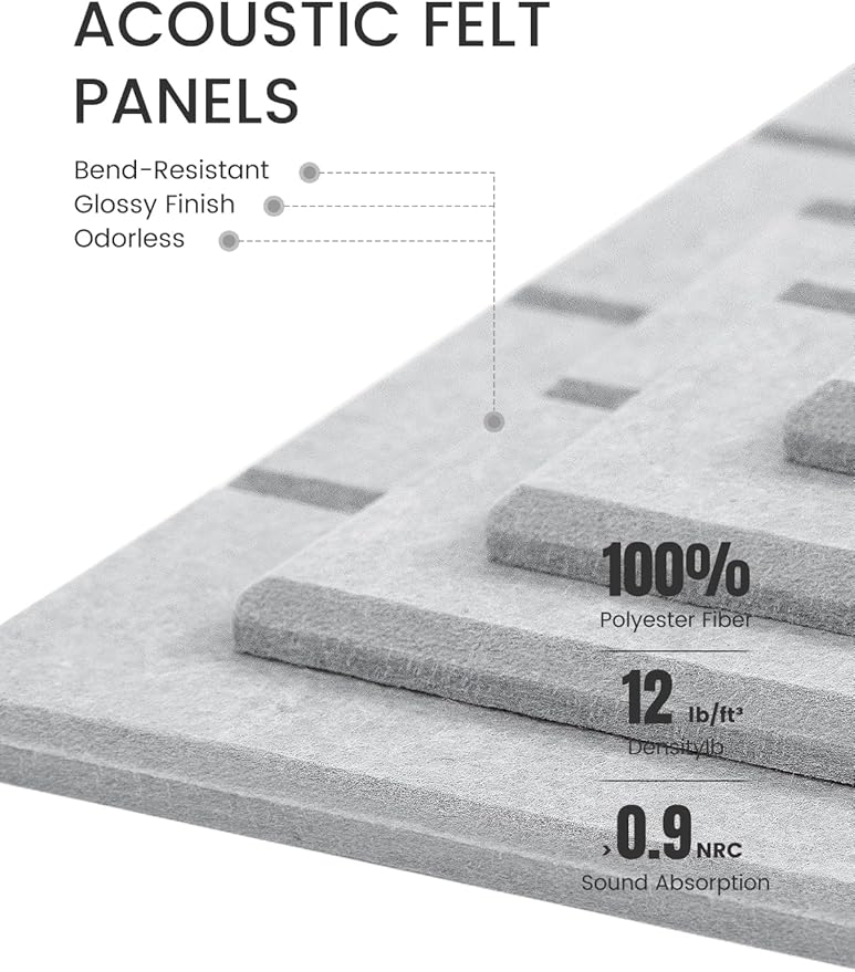 Large Felt Bulletin Board 48" x 36" Cork Board Alternative-12 Pack with 70 Safe Removable Adhesive Tabs, Cork Boards for Walls Pin Board for Home Office Classroom Felt Board-Soft Gray