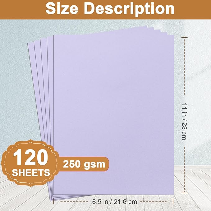 120 Sheets Purple Cardstock 8.5 x 11 Certificate Paper, 92lb Heavyweight Card stock Printer Paper for DIY Card Making, Greeting Cards, Wedding Invitations, Graduations