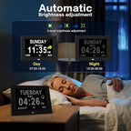 8‘’ Digital Calendar Day Clock, Gifts for People with Dementia Alzheimers, Large Display Alarms Clock for Seniors Electric Clocks with Date Day of Week 12 Alarms 4 Colors Auto DST/Dimmer