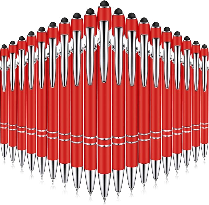 Zonon 38 Pieces Rubberized Ballpoint Pen with Stylus Tip Stylish Metal Pen Capacitive Styli with Soft Rubberized Grip, Black Ink for Most Devices(Red)
