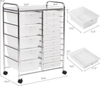 HAPPYGRILL 15-Drawer Rolling Cart, Storage Carts with Removable Drawers & Steel Frame, Utility Cart on Lockable Wheels for Home, School, Office,Clear