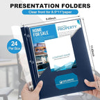 Teling 24 Pcs Clear Front Report Covers with 3 Prongs, Plastic Navy Blue Presentation Folders Bulk with 3 Pockets for A4 and Letter Size Paper, 90 Sheet Capacity, Document Covers for School Business