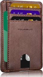 TOURSUIT Travel Minimalist Slim Front Pocket Wallet for Men Women, RFID Blocking Credit Card Holder Case (Coffee)