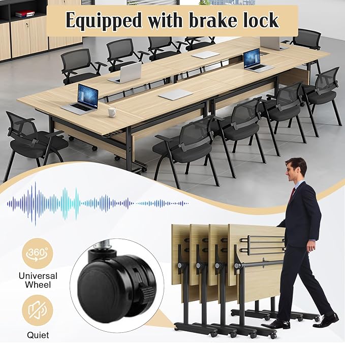 Conference Table,55.1''Folding Conference Room Table for 4-12 People,Mobile Flip Top MeetingTraining Table with Different Coulor and Styles for Offices, Classrooms,Meeting Room (12, 61''G)