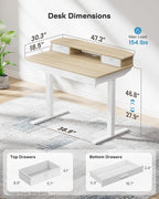 HUANUO 48 x 30 inch Electric Standing Desk with 4 Drawers, Adjustable Height Sit Stand Home Office Desk with Two Tiers, Ergonomic Adjustable Stand up Desk C-Clamp Monitor Mount Compatible, Natural