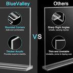 BlueValley Acrylic Sign Holder 5x7 Vertical – 12 Pack Double Sided Clear Plastic Display Stand for Table Menu, Flyer, Photo, Document – Standing Desktop Frame for Office, Retail, Home, Commercial Use