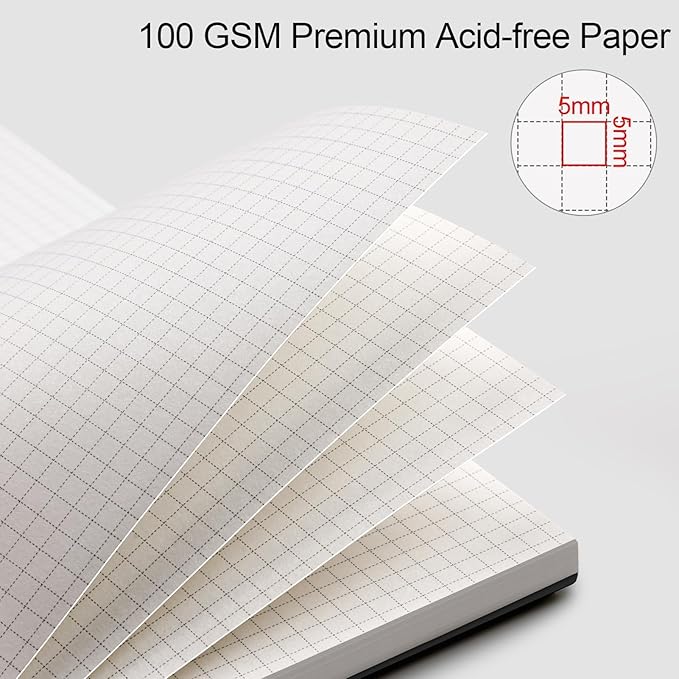 AHGXG Graph Paper Notebook - Spiral Notebook Journal 7.6" x 10", B5 Large Graph Notebook, 140 Pages, 100 gsm Thick Grid Paper, Waterproof Plastic Cover, for School Writing Engineering, Black