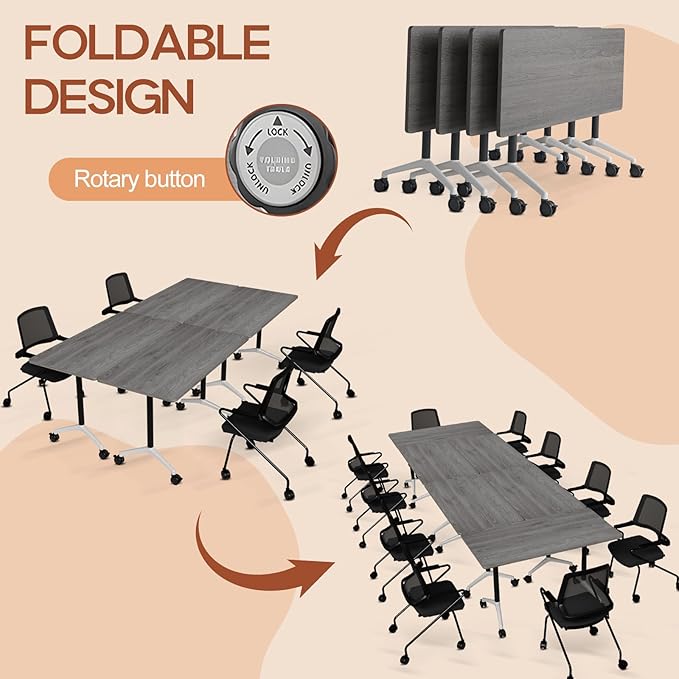 Folding Conference Table 4ft 5ft, Foldable Office Meeting Desk for 6 People, Multiple Sizes Colors Mobile Conference Room Table for Training Room School Business Furniture (2, Grey, 47in)