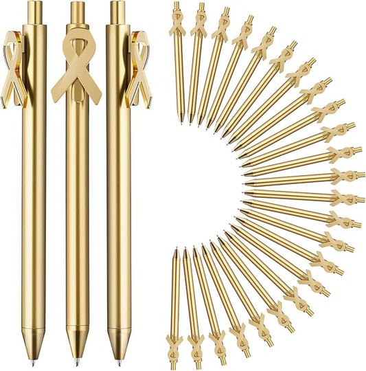 30 Pcs 30 Pcs Gold Slim Ballpoint Pens Bulk Golden Retractable Black Ink Medium Point (0.5mm) Smooth Metallic Color Writing Ballpoint Pens for Wedding Bridal Shower Business Office (Ribbon Style)