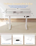 YIHAYO Electric Standing Desk with Drawers, 48 x 24 Inches Adjustable Desk with Storage Shelf, Stand Up Desk with Splice Board, Computer Table for Home Office,White Frame/White Top