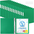 Henoyso 48 Pcs 3 Ring Binder 0.5 Inch Round Fits Letter Size 8.5'' x 11'' Paper Plastic Flexible Binder Bulk Holds 140 Sheets with 1 Pockets Versatile Organizer for Home Office School (Green)