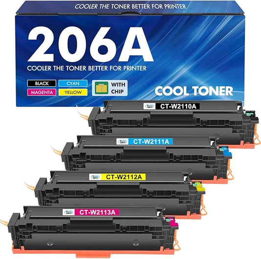 206A Toner Cartridges 4 Pack M283cdw M255dw Set Compatible Replacement for HP 206A 206X Color Laserjet Pro MFP M283fdw M283 M255 Printer High Yield Ink (with Chip) (Black Cyan Yellow Magenta)