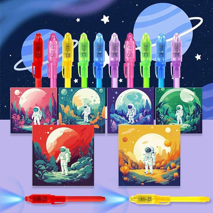 Invisible Ink Pens 12 Pack with Notebook and UV Pen Light, Party Favors for Kids 8-12, Christmas Stocking Stuffers, Thanksgiving Halloween Goodie Bag Gifts