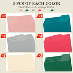 Color File Folders, 1/3-Cut Tabs, Letter Size, Assorted Colors Organizer File Folders for School Home Office Business (18, Assorted Colors)
