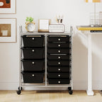 LDAILY 12 Drawer Rolling Storage Cart, Rolling Cart with Drawers for Classroom, Art Supply Craft Organizer on Wheel with Metal Frame & Handles for Home Office School (Black, 12 Drawer Left-Right)