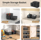 ZFTMRR Plastic Storage Basket with Lid, Stackable Small Box Bins for Organizing and Containers for Shelves Drawers Desktop Closet Playroom Pantry Classroom Office Home, 8 Pack 10.2x7.2x4.1 Inch, Black