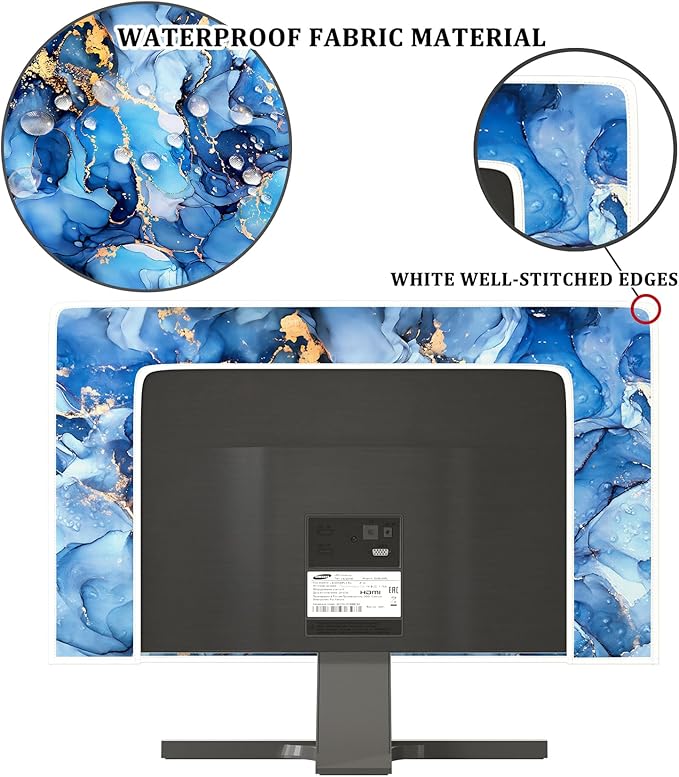 Baocicco Navy Blue Gold Marble Waterproof TV Dust Cover 58, 59, 60 Inch Creative Texture Grain Television Screen Cover Abstract TV Display Protectors Protective LED LCD OLED TVs Dust-Proof