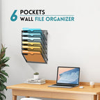 SUPEASY Wall File Organizer Mesh Office Mail Holder, Hanging Wall Organizer Magazine Rack for Office Black, 6 Tier, 2Pack