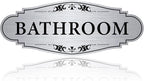 Bathroom Sign Sticker for Business and Home，Self-adhesive Brushed Silver Cute Bathroom Decor for Door，Waterproof Vinyl Restroom Sign for Home，Office，Shop（Silver）