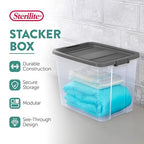 Sterilite 16-Pack Modular Stacker Box, Durable Clear Plastic Storage Bins with Latching Lids, 108 Quart - Stackable Organizing Container Boxes for Closet, Bathroom, and Office