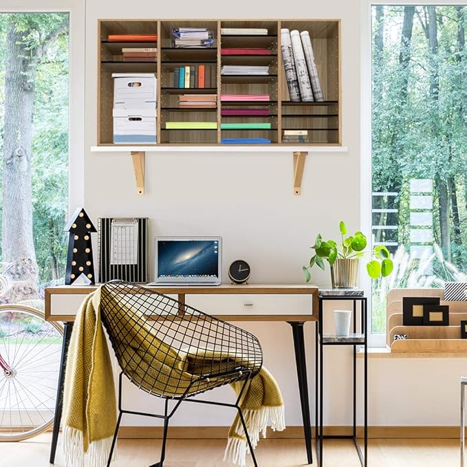 AdirOffice Wooden Adjustable Literature Organizer, 36 Compartment Office Mailbox, or Classroom Literature Organizer, Medium Oak