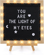 Changeable Felt Letter Board with LED Lights - 10×10" Message Custom Signs & Wood Stand & 450 Letters, Poster Board for Valentine's Day/Baby/Pregnancy Announcement/Classroom Wall Decor Gifts, Black