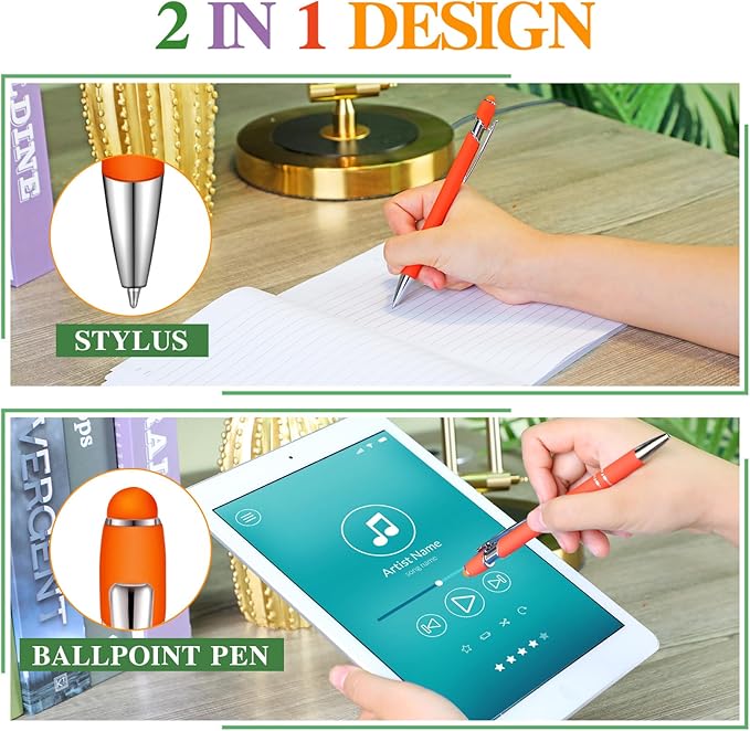 Zonon 38 Pieces Rubberized Ballpoint Pen with Stylus Tip Stylish Metal Pen Capacitive Styli with Soft Rubberized Grip, Black Ink for Most Devices(Assorted Colors)