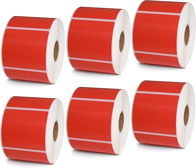 BETCKEY - 2.25" x 2" UPC Barcode & Address Labels Compatible with Zebra & Rollo Label Printer,Premium Adhesive & Perforated[Red, 6 Rolls, 4200 Labels]