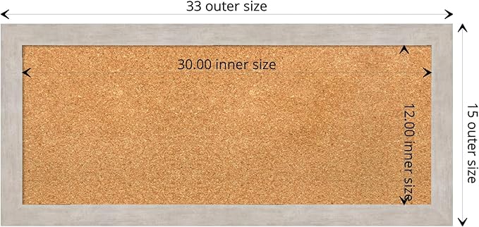 Amanti Art Natural Cork Board for Wall, 15x33 Vision Board with Silver Wood Frame, Medium Corkboard Office Decor for Home Organization, Casual Corkboard Pinboard to display items for home organization
