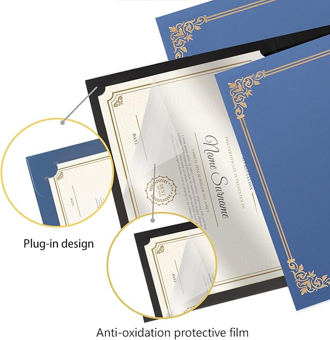 30 Pcs Certificate Holders 8.5 x 11 Additional 30 Pcs Plastic Film, Diploma Covers Gold Foil Border Certificate Holder for Letter Size 8.5x11 Cardstock,Certificates,Document Papers (Black, 30 Sets)