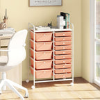 LDAILY 15 Drawer Rolling Storage Cart, Rolling Cart with Drawers for Classroom, Art Supply Craft Organizer on Wheel with Metal Frame & Handles for Home Office School