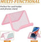 EMOMAS Business Card Holder for Desk, Office Desktop Business Card Display Holder, Mesh Business Card Holder, Desk Accessories for Women and Men, Pink(3 Pack)
