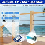 Steel DN Mate 200 Pack Stainless Steel Protector Sleeves for 1/8”, 5/32", 3/16" Wire Rope Cable, Black Cable Railing Kit Hardware for Wood Post, T316 Marine Grade DB58
