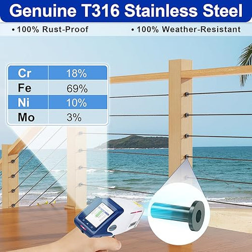 200 Pack Cable Railing Protector Sleeves for 1/8” Deck Railing System, Black Cable Railing Kit Hardware for Wood Post, T316 Stainless Steel Marine Grade DB58