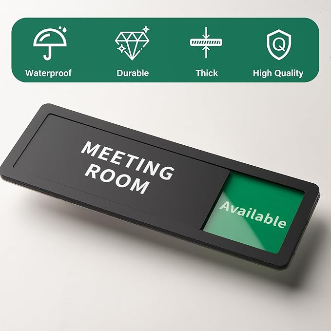 Meeting Room Office Door Sign Do Not Disturb,Versatile In-Use/Available Slider Sign for Business Home, Meeting Vacant Occupied Privacy Room Sign, Frosted Black 8" x 2.6"