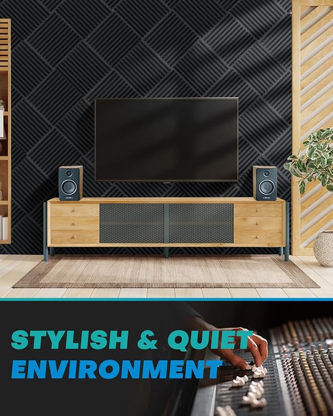 52 Pack Acoustic Foam Panels, 1 X 12 X 12 Inches Sound Proof Foam Panels for Walls, High Density Acoustic Panels Sound Absorbing, Grey Noise Cancelling Studio Wedges (NOT INCLUDE ADHESIVE)